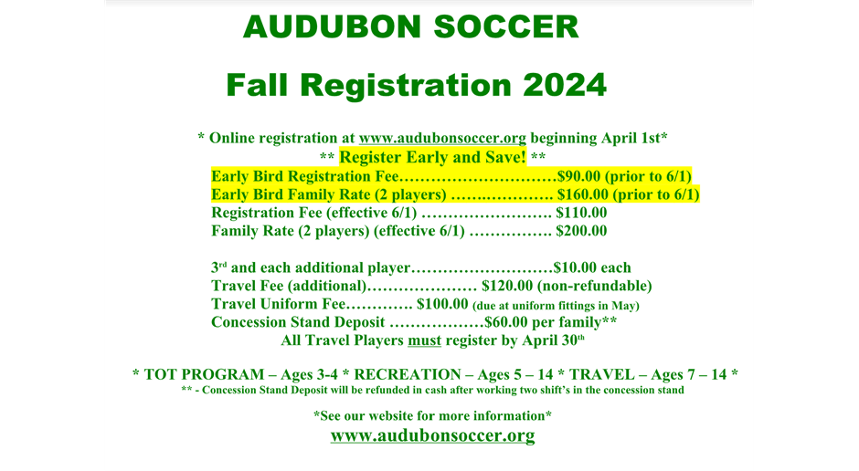 Fall 2024 Registration Opens April 1st!!